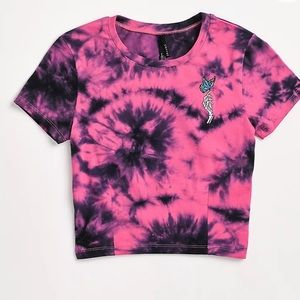 zumies empyre cropped baby tee pink and black tie dye